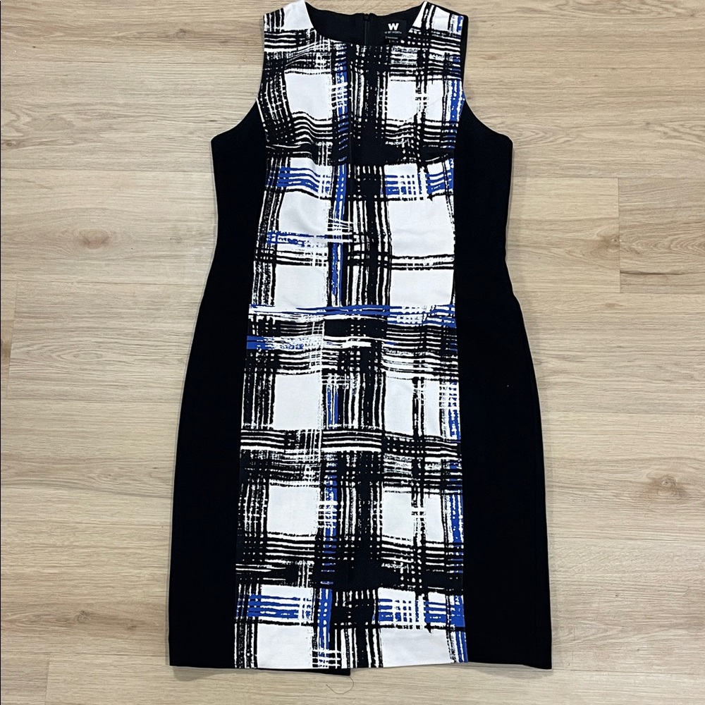 W by Worth Black and Blue Checkered Midi Dress